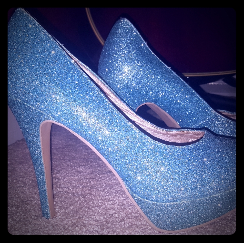 Sparkle Blue Glitter High Heels Cosplay, club sz10